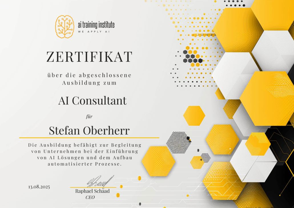 Zertifizierter AI Consultant Stefan Oberherr